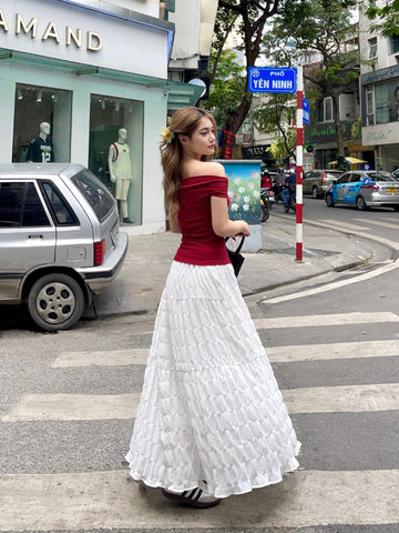 Chân váy dài trắng Ella Skirt CVT02 dáng xòe - Uni By Heart