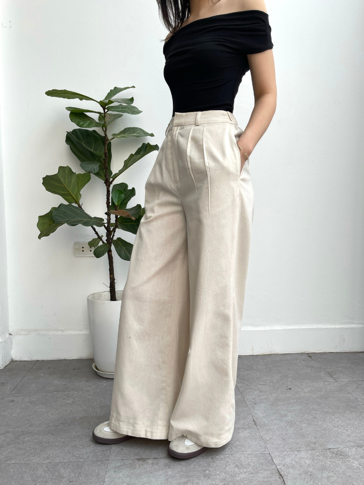 Quần ống rộng Linen Pants QD023 nút gài, lưng thun - Uni By Heart