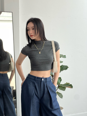 Quần giả bò Loose Pants QB004 ống rộng, cạp cao, cúc kim loại cao cấp - Uni By Heart