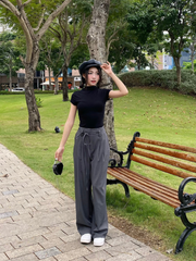 Quần dài suông Lusia Pants QD020 cạp cao, họa tiết kẻ sọc, dáng rộng, form thụng, kèm dây đai - Uni By Heart