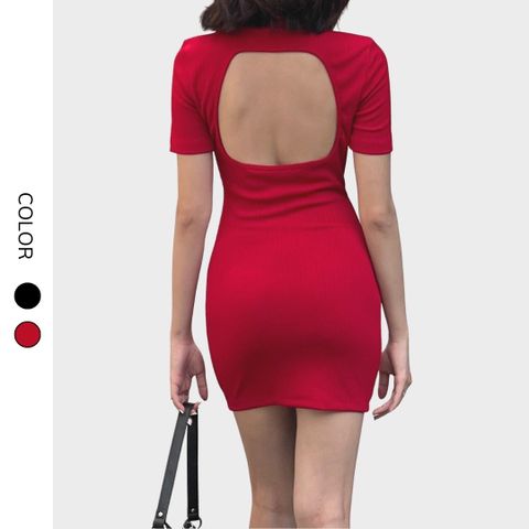 Váy body cao cổ dáng ngắn,chất liệu thun gân Sarah Dress VBD01 thiết kế khoét lưng trẻ trung, quyến rũ - Uni By Heart