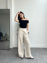 Quần ống rộng Linen Pants QD023 nút gài, lưng thun - Uni By Heart