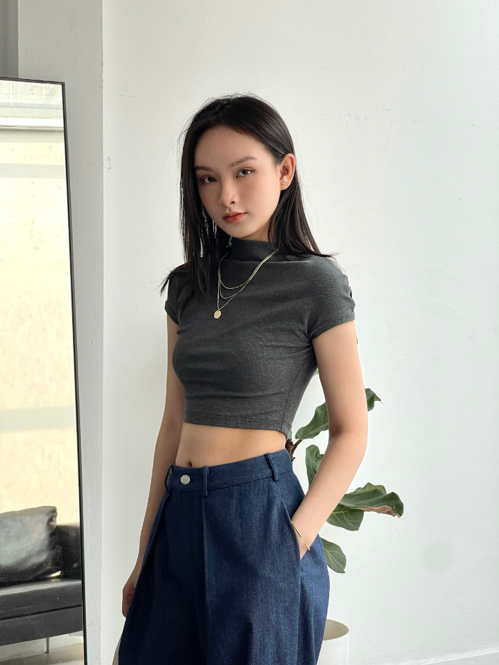 Áo croptop Mila Top CT005 cổ leo, tay hến, chất thun gân, form ôm body - Uni By Heart