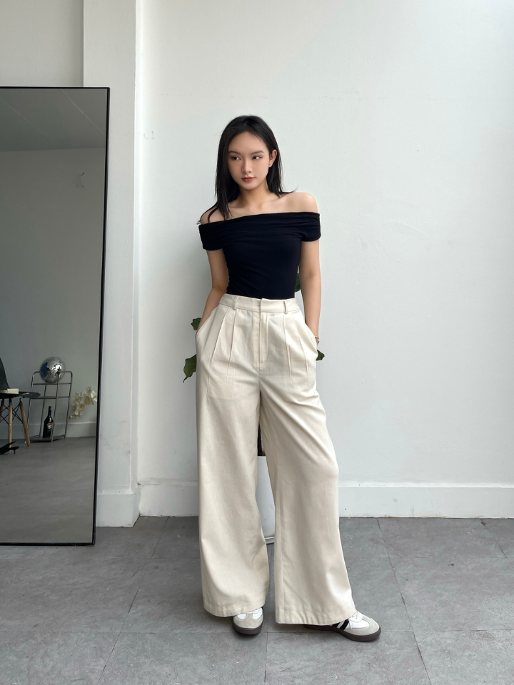 Quần ống rộng Linen Pants QD023 nút gài, lưng thun - Uni By Heart