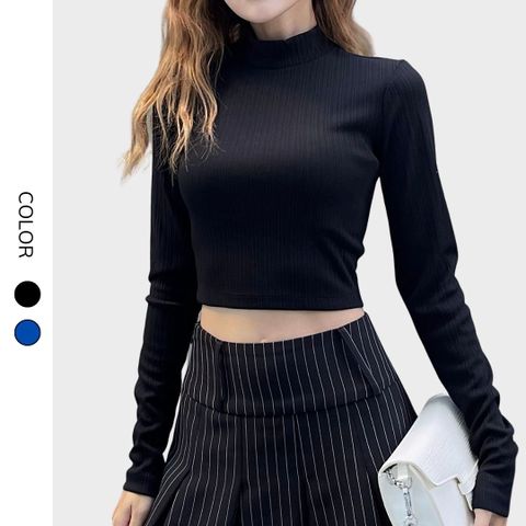 Áo croptop dài tay cao cổ Vicky Top CRT03 chất liệu thun gân, kiểu dáng basic dễ phối đồ - Uni By Heart