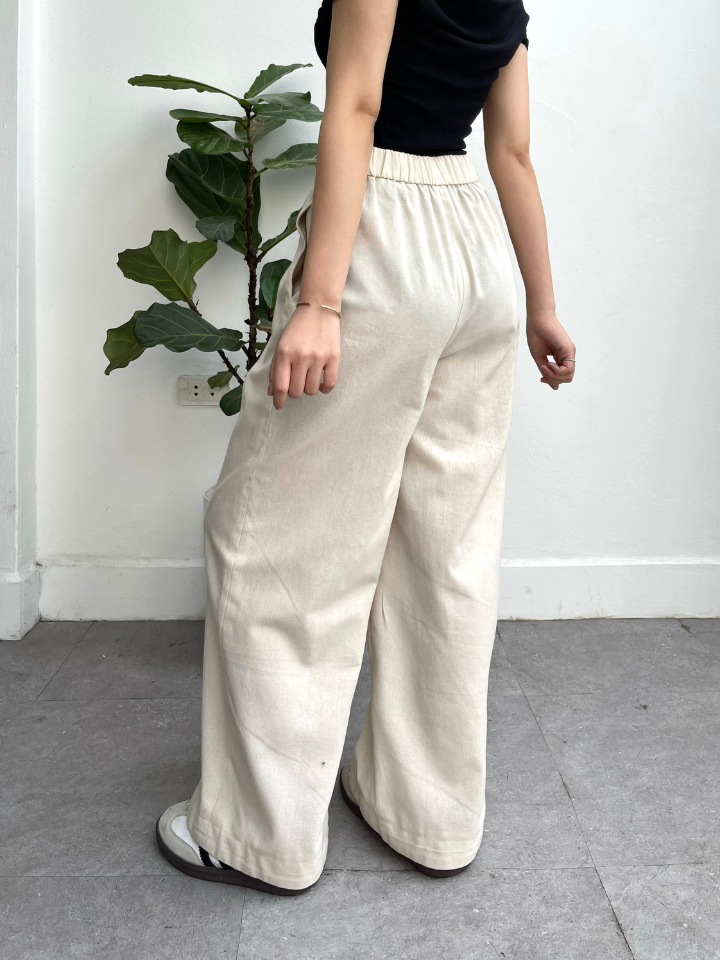 Quần ống rộng Linen Pants QD023 nút gài, lưng thun - Uni By Heart