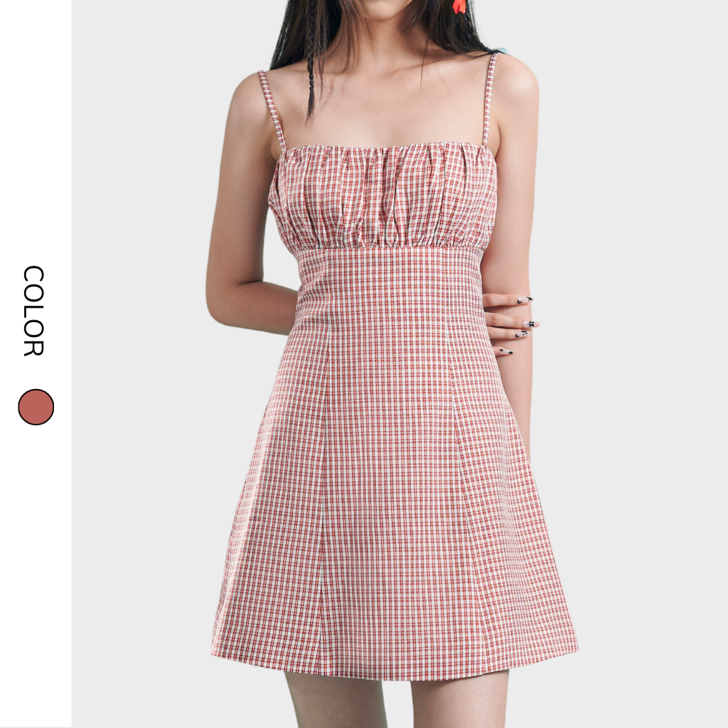 Váy hai dây dáng ngắn Alice Dress VK001 họa tiết caro, thiết kế hở lưng trẻ trung hiện đại - Uni By Heart