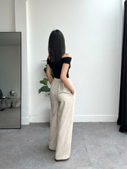 Quần ống rộng Linen Pants QD023 nút gài, lưng thun - Uni By Heart