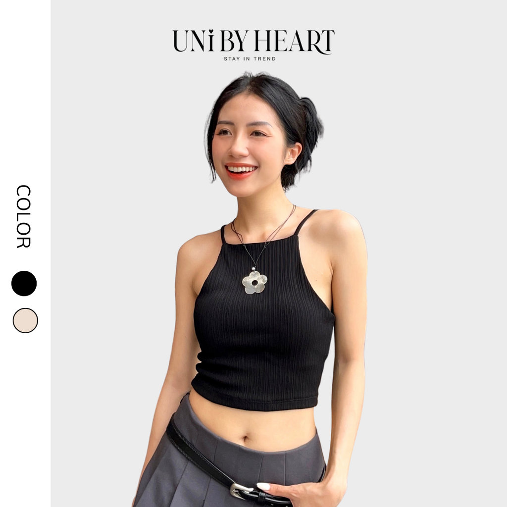 Áo 2 dây cổ yếm Bora Top AY003 dáng ngắn croptop, chất liệu thun gân, trẻ trung hiện đại - Uni By Heart