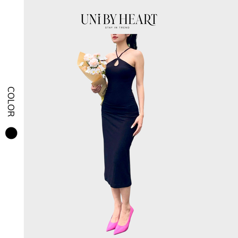 Đầm body Amy Dress VHD02 kiểu dáng cổ yếm, 2 dây đan chéo, có khoét trước ngực, tôn dáng - Uni By Heart
