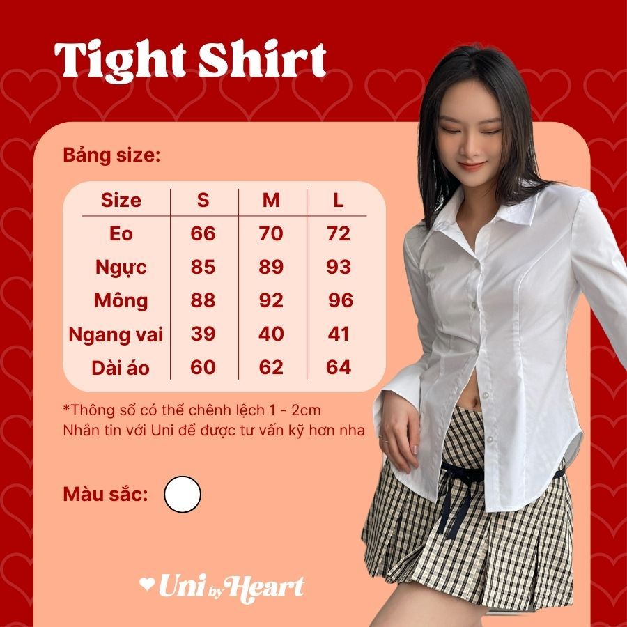 Áo sơ mi Tight Shirt SMI025 màu trắng trơn, form ôm, tay dài - Uni By Heart