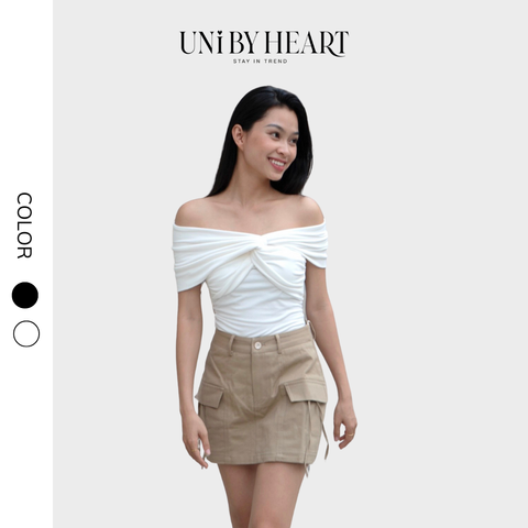 Áo trễ vai Suzy Top ATV05 kiểu dáng độc đáo, họa tiết vải xoắn, chất liệu thun co giãn mềm mịn - Uni By Heart