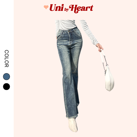 Quần jeans ống loe nữ Denim Flare QB002 co giãn, form tôn dáng - Uni By Heart