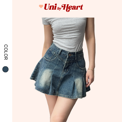 Chân váy jeans Washed Denim Skirt CVB01 dáng ngắn, xếp ly dáng xòe - Uni By Heart