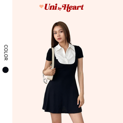 Váy chữ A tay ngắn Binky Dress VP001 phối cổ sơ mi trắng - Uni By Heart