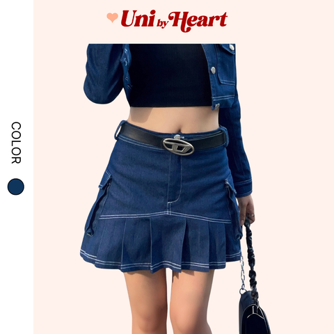 Chân váy jeans Denim Cargo Skirt CV030 dáng ngắn, xếp ly, kiểu dáng hiện đại, dễ phối đồ - Uni By Heart