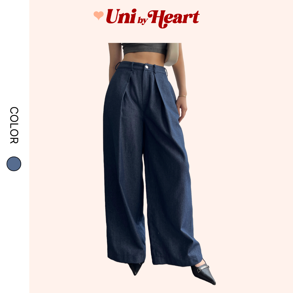 Quần giả bò Loose Pants QB004 ống rộng, cạp cao, cúc kim loại cao cấp - Uni By Heart