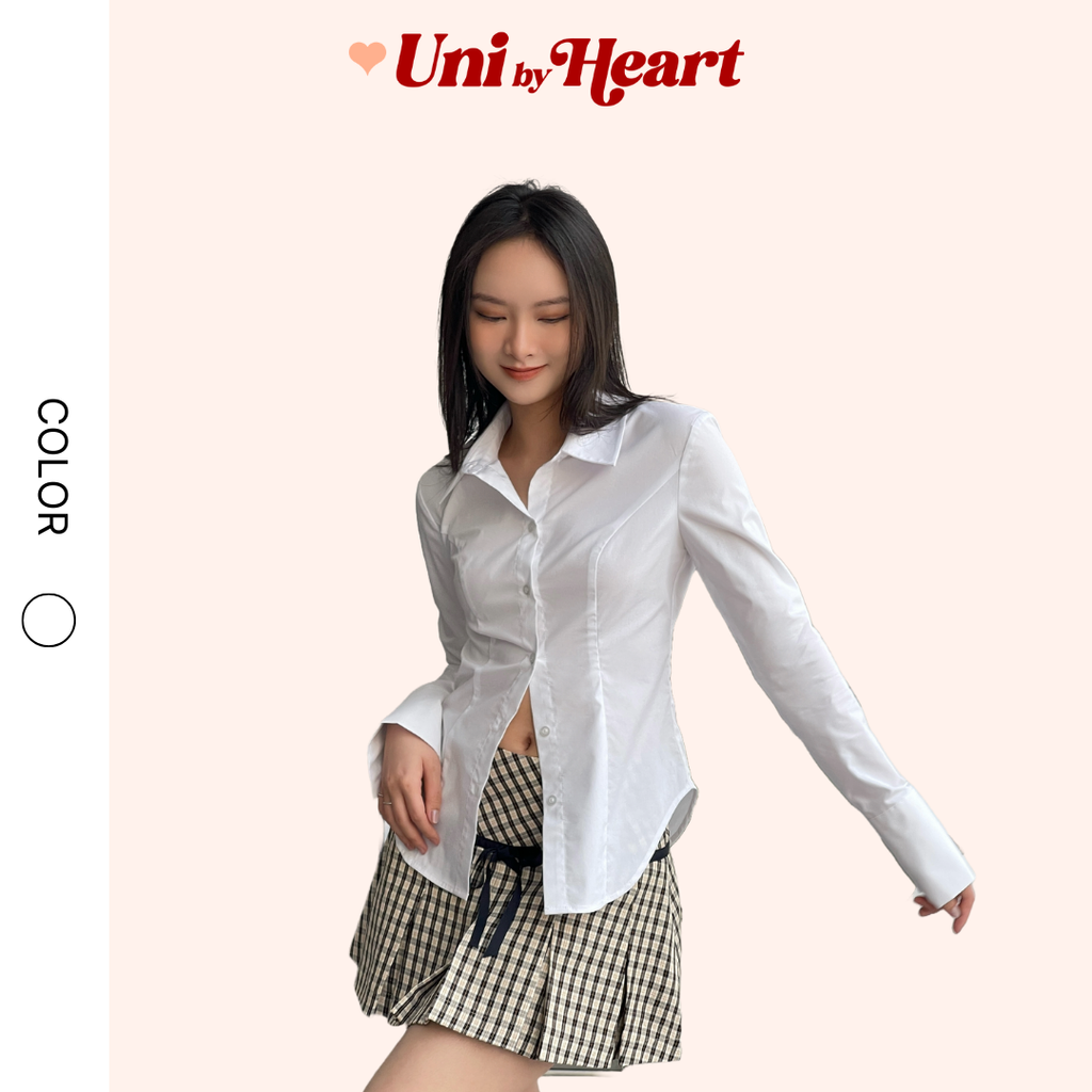 Áo sơ mi Tight Shirt SMI025 màu trắng trơn, form ôm, tay dài - Uni By Heart