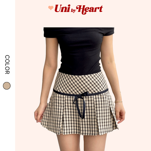 Chân váy kẻ caro Bow Skirt CV031 phối dây nơ, dáng xòe ngắn, xếp ly - Uni By Heart