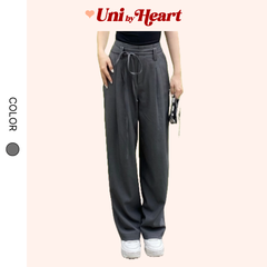 Quần dài suông Lusia Pants QD020 cạp cao, họa tiết kẻ sọc, dáng rộng, form thụng, kèm dây đai - Uni By Heart