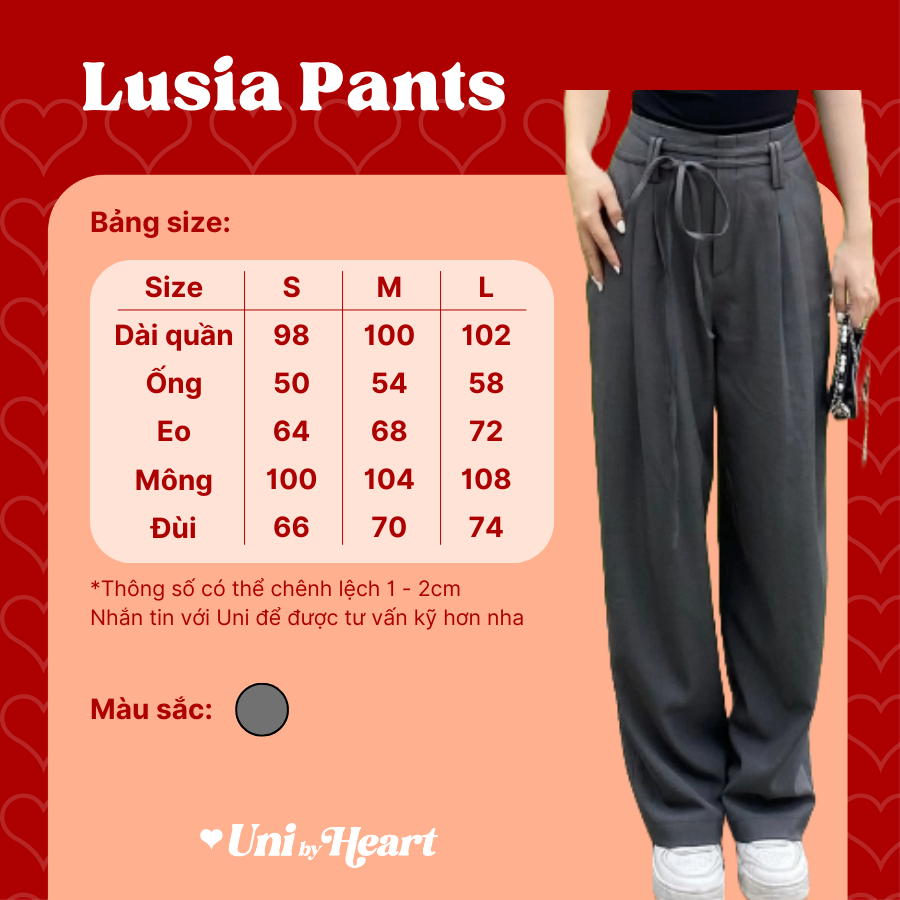 Quần dài suông Lusia Pants QD020 cạp cao, họa tiết kẻ sọc, dáng rộng, form thụng, kèm dây đai - Uni By Heart