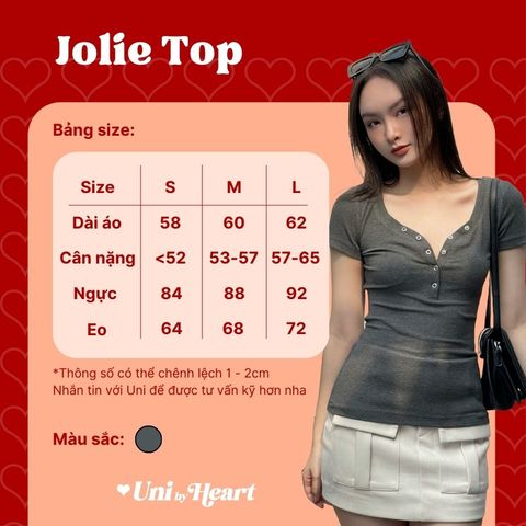 Áo ôm body nữ Jolie Top CT004 ngắn tay, cổ tim có cúc bấm, chất thun gân co giãn, thoáng mát - Uni By Heart