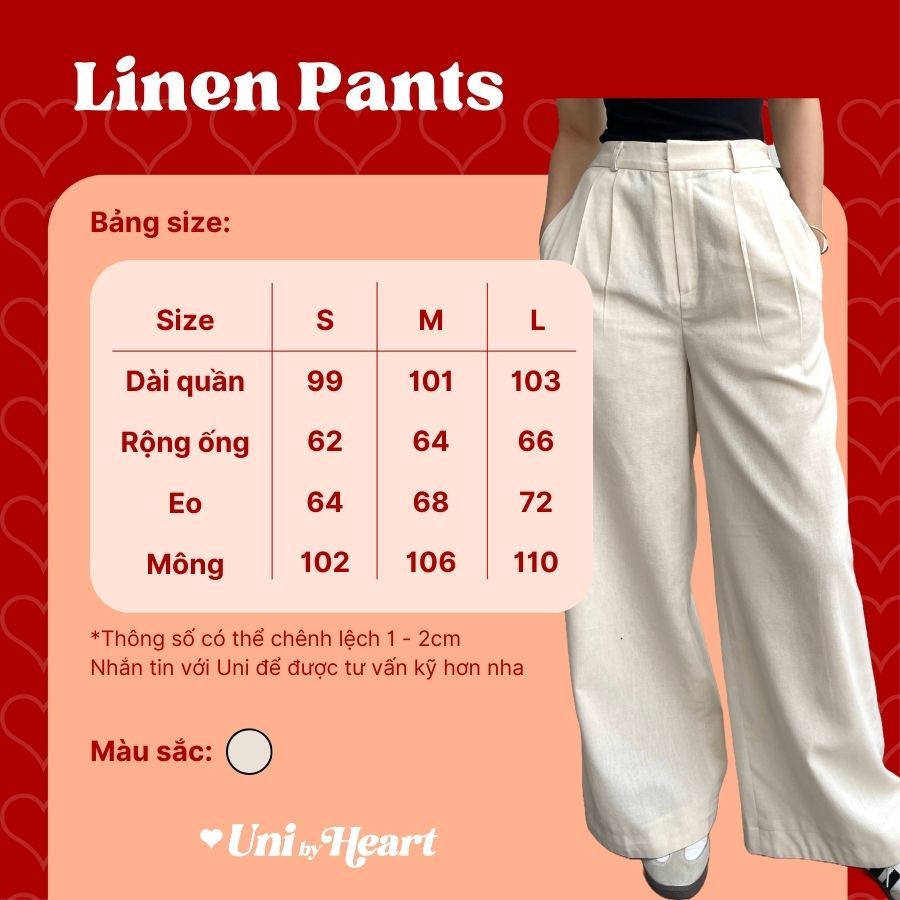 Quần ống rộng Linen Pants QD023 nút gài, lưng thun - Uni By Heart