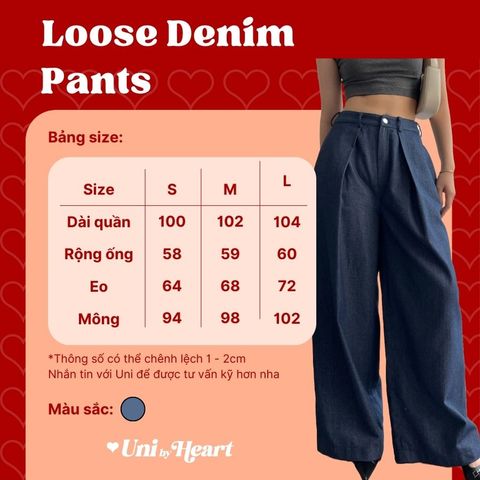 Quần giả bò Loose Pants QB004 ống rộng, cạp cao, cúc kim loại cao cấp - Uni By Heart