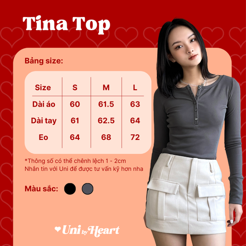 Áo thun Tina Top AGN06 dáng ôm, cổ tròn, có cúc trước ngực - Uni By Heart