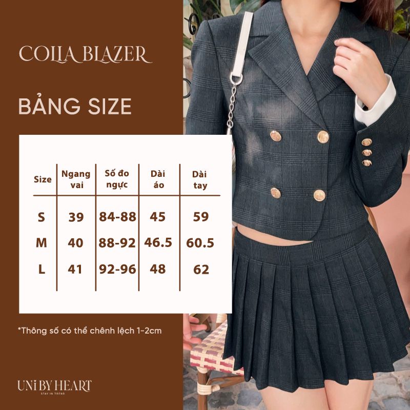 Áo blazer croptop nữ Colia Blazer AK008 họa tiết kẻ caro, dáng ngắn, chất liệu dày dặn - Uni By Heart