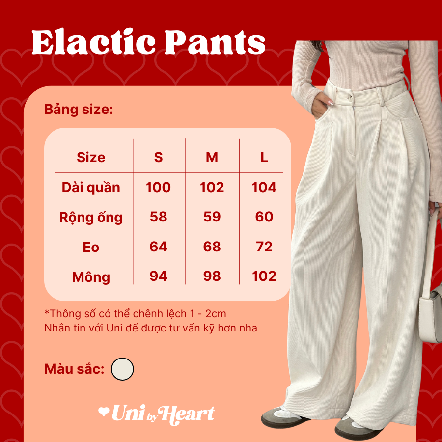 Quần nhung tăm Elactic Pants QD022 ống rộng, dáng suông, trẻ trung thanh lịch - Uni By Heart