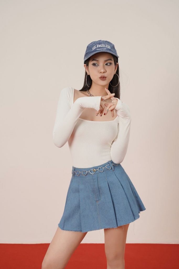Chân váy bò xếp ly Yuna Skirt CV024 chất liệu jeans, dáng ngắn, dễ phối đồ - Uni By Heart