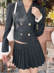 Áo blazer croptop nữ Colia Blazer AK008 họa tiết kẻ caro, dáng ngắn, chất liệu dày dặn - Uni By Heart