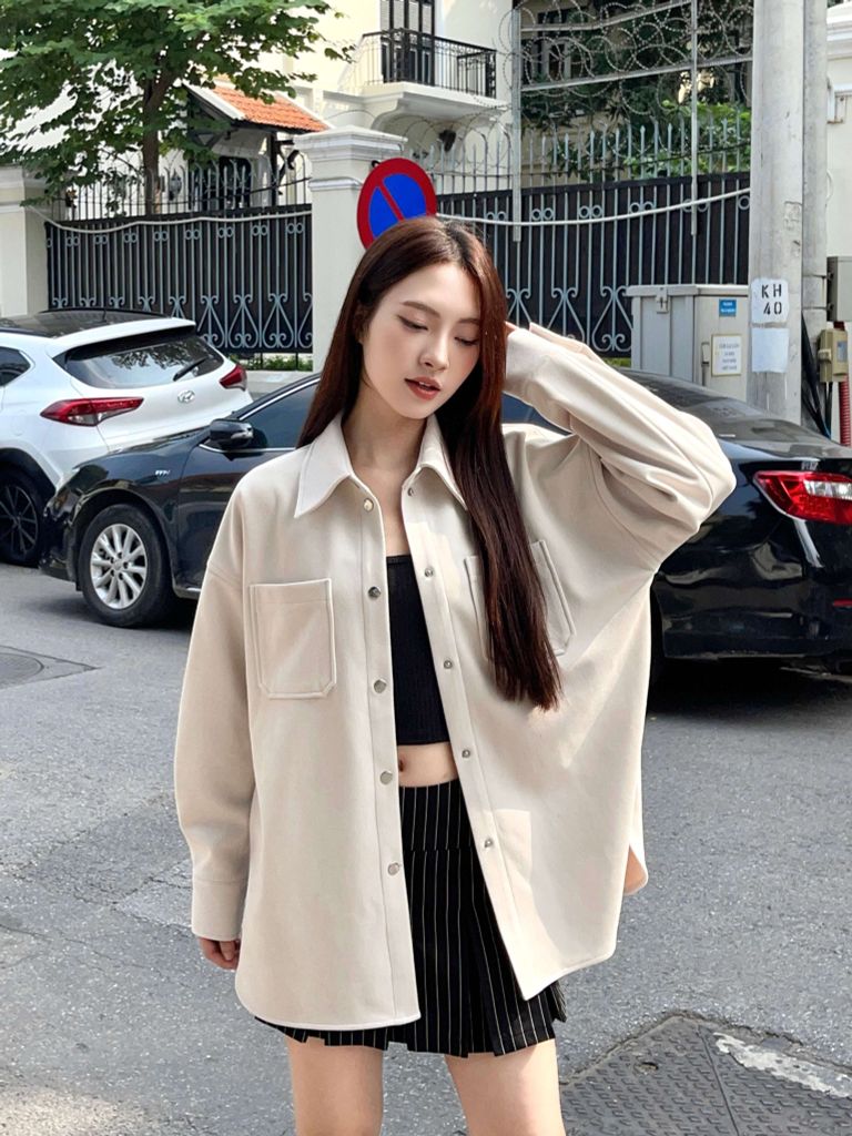 Áo khoác sơ mi Sandra Shirt SMI022 form dáng rộng oversized, chất liệu dày dặn - Uni By Heart