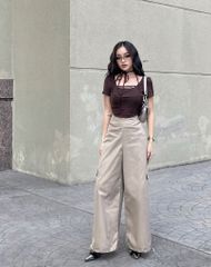 Áo croptop dáng ôm Dani Top CRT04 kiểu dáng vạt cong cá tính, phối dây hiện đại, chất liệu thun gân - Uni By Heart