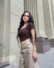 Áo croptop dáng ôm Dani Top CRT04 kiểu dáng vạt cong cá tính, phối dây hiện đại, chất liệu thun gân - Uni By Heart