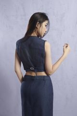 Áo ôm dáng ngắn Naomi Top AB001 kiểu dáng sát nách, chất liệu vải jean, có dây đai sau trẻ trung - Uni By Heart
