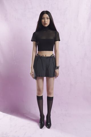 Áo croptop cổ lọ tay ngắn Remy Top phối lưới AL002 dáng ôm dễ phối đồ - Uni By Heart