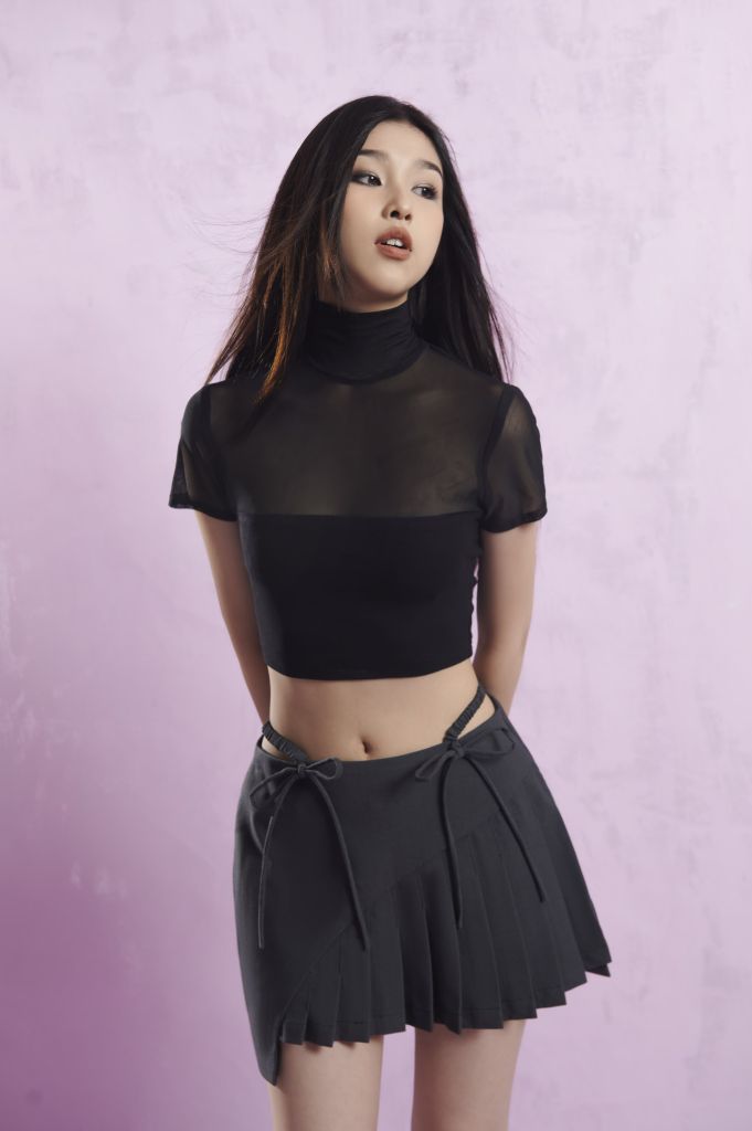 Áo croptop cổ lọ tay ngắn Remy Top phối lưới AL002 dáng ôm dễ phối đồ - Uni By Heart