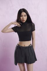 Áo croptop cổ lọ tay ngắn Remy Top phối lưới AL002 dáng ôm dễ phối đồ - Uni By Heart