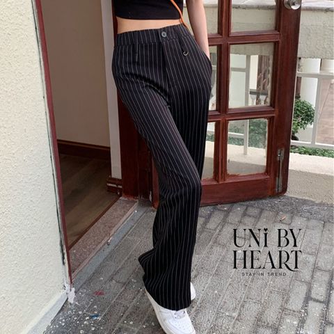 Quần ống suông Doris Pant QD004 kẻ dọc thiết kế cạp cao, vải dày dặn - Uni By Heart