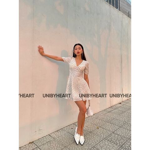 Váy hoa nhí tay bồng cổ tim Amy Dress VH001 tôn dáng nhẹ nhàng thanh lịch - Uni By Heart