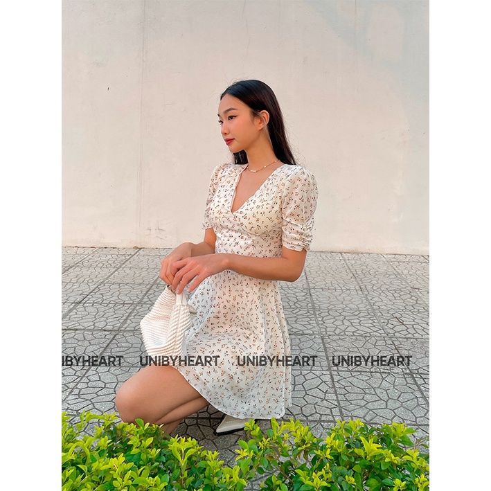 Váy hoa nhí tay bồng cổ tim Amy Dress VH001 tôn dáng nhẹ nhàng thanh lịch - Uni By Heart