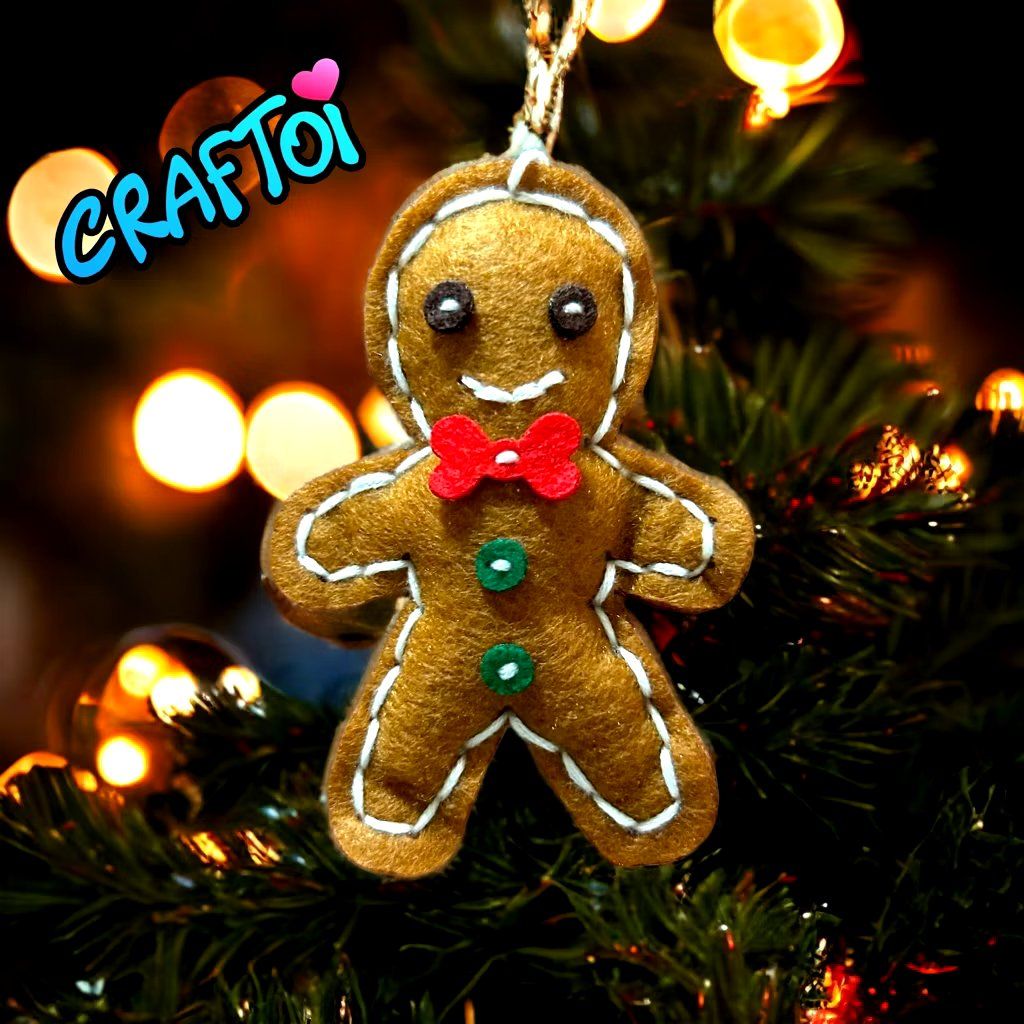 KIM NHỰA Bộ Thủ Công Trẻ Tự Làm Bông 5+ Gingerbread man Christmas ornament Noel Craftoi Felt Sewing toy prepunched holes
