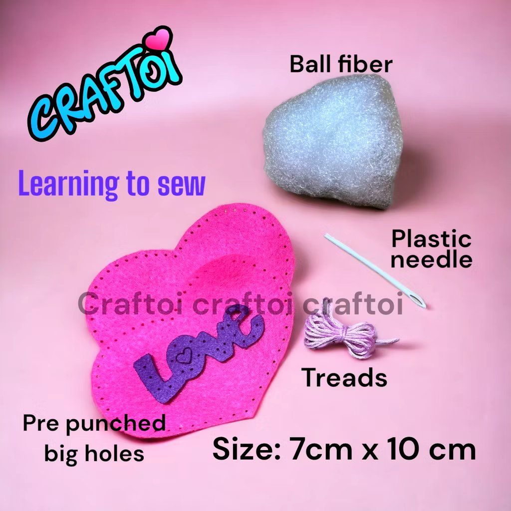 KIM NHỰA Bộ Thủ Công Trẻ Tự Làm Thú Bông 5+ Valentine Heart Craftoi Felt Sewing toy prepunched holes plastic needle