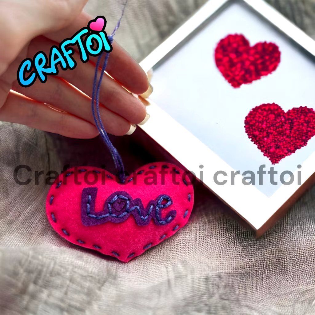 KIM NHỰA Bộ Thủ Công Trẻ Tự Làm Thú Bông 5+ Valentine Heart Craftoi Felt Sewing toy prepunched holes plastic needle