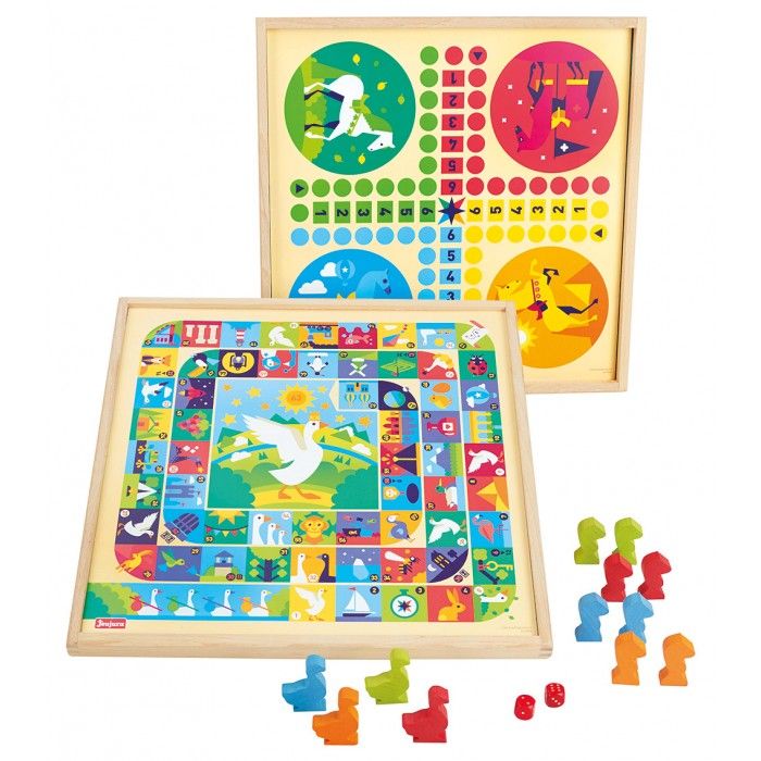 Jeux de l'oie et petits chevaux Plateau en bois