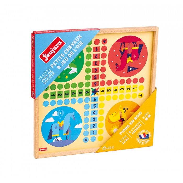 Jeux de l'oie et petits chevaux Plateau en bois