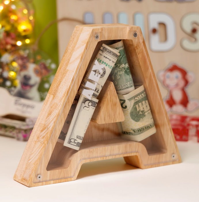 Wooden piggybank - Choose your letter
