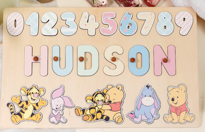 Ghép hình gỗ tùy chỉnh - Pooh & numbers - Size XL